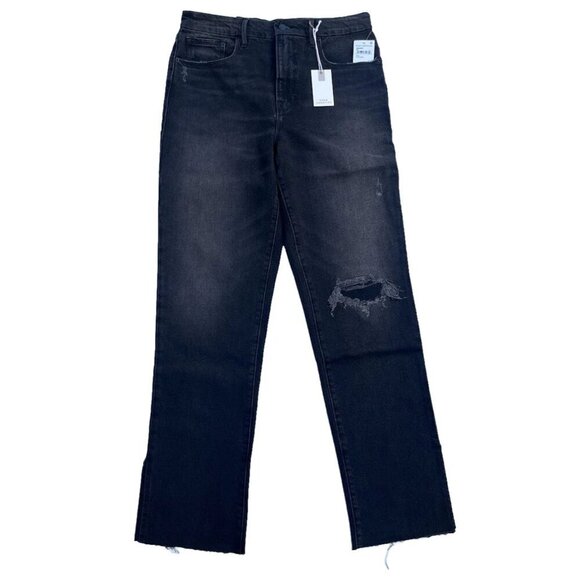 Good American Good Boy Straight Leg Jeans Black Distressed Knee Size 2 - Picture 10 of 16